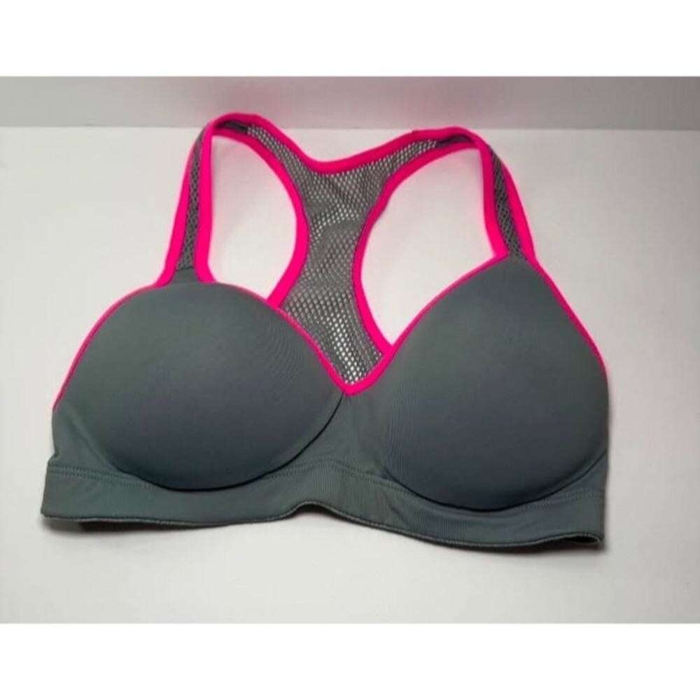 PINK Victoria’s Secret YOGA Push‑Up Sports Bra – Gray & Hot Pink – XS – Pre‑Love